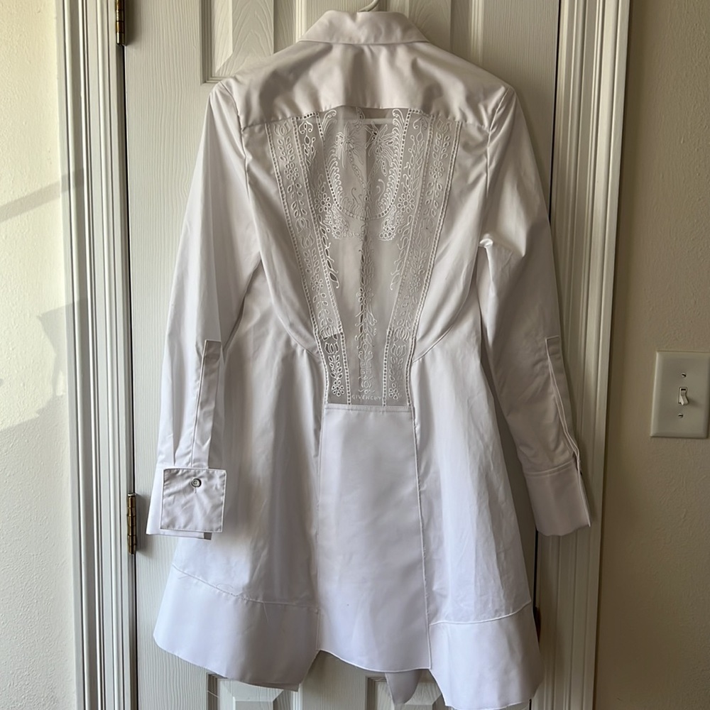 Givenchy Sheer Lace Back Long Sleeve Cotton Shirt Dress White Size 34 (US 2) - Picture 12 of 17